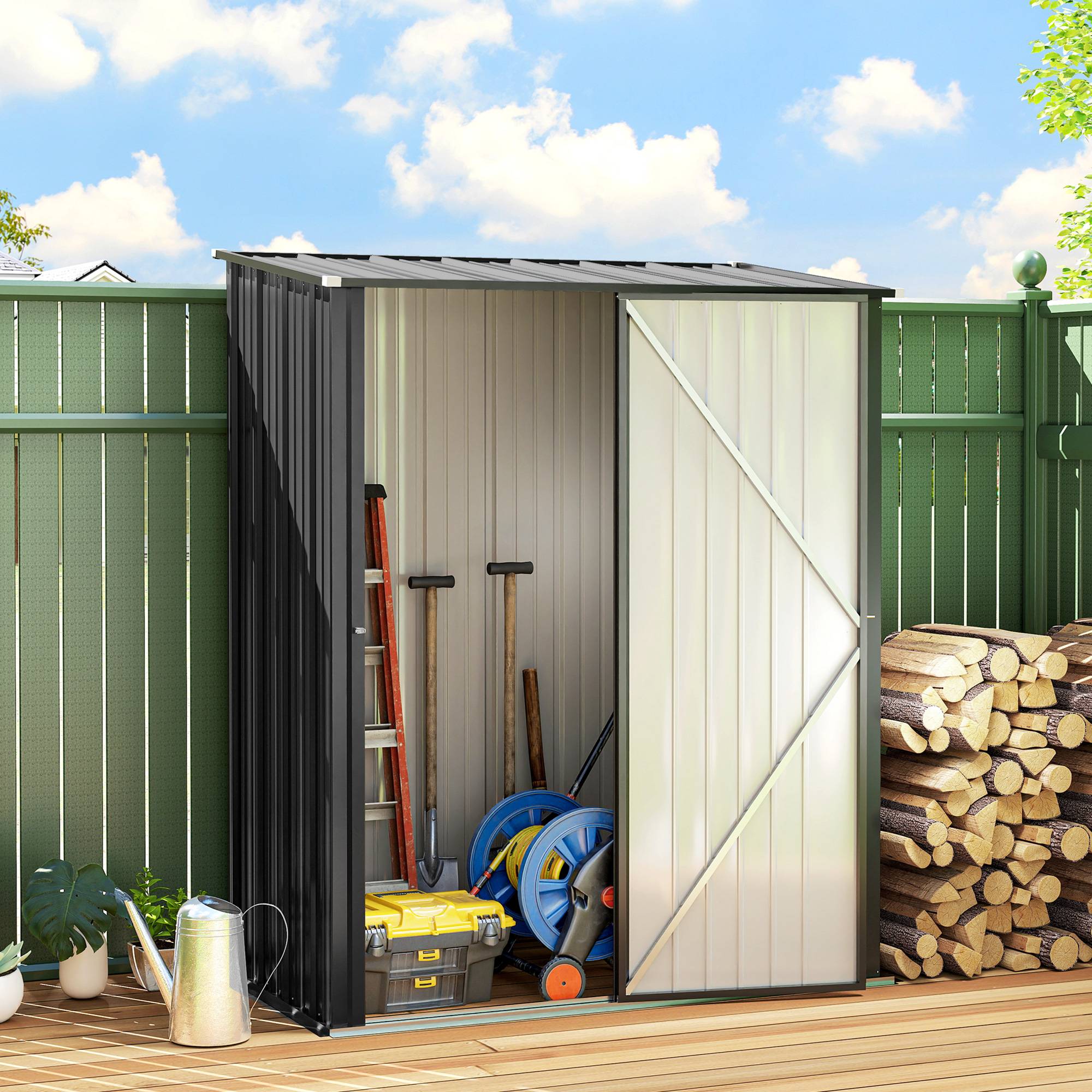 Abri de jardin remise outils porte verrouillable étagères incluses 161,5x94,5x196 cm noir abri extérieur sécurisé jardin - Image 3