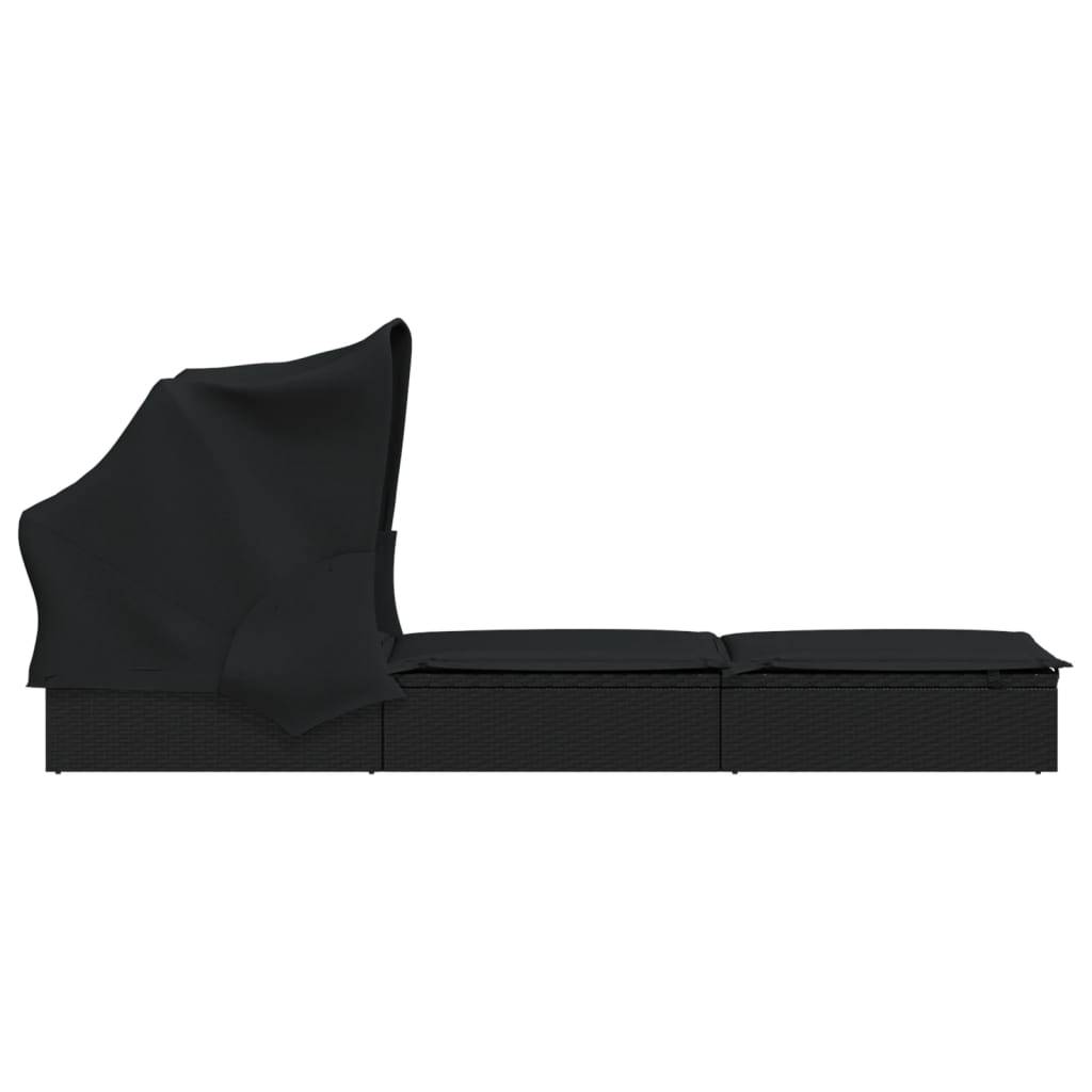 Helloshop26 - Transat chaise longue bain de soleil avec toit pliable 213 x 63 x 97 cm résine tressée noir - Imagen 5
