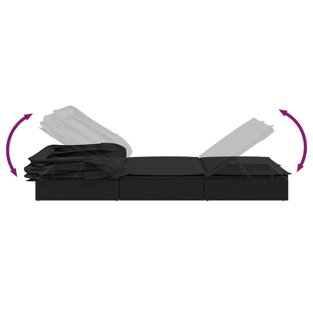 Helloshop26 - Transat chaise longue bain de soleil avec toit pliable 213 x 63 x 97 cm résine tressée noir - Imagen 6