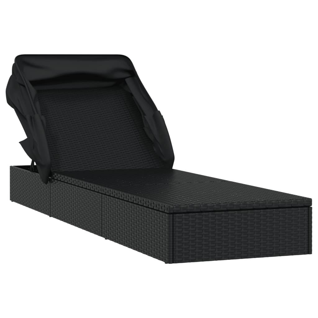 Helloshop26 - Transat chaise longue bain de soleil avec toit pliable 213 x 63 x 97 cm résine tressée noir - Imagen 3