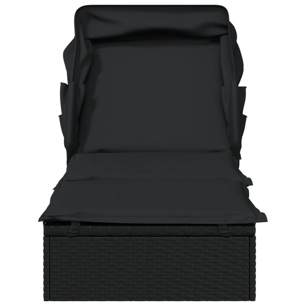 Helloshop26 - Transat chaise longue bain de soleil avec toit pliable 213 x 63 x 97 cm résine tressée noir - Imagen 4