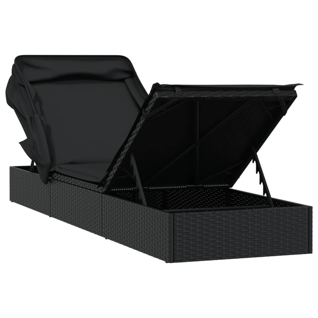 Helloshop26 - Transat chaise longue bain de soleil avec toit pliable 213 x 63 x 97 cm résine tressée noir - Imagen 7