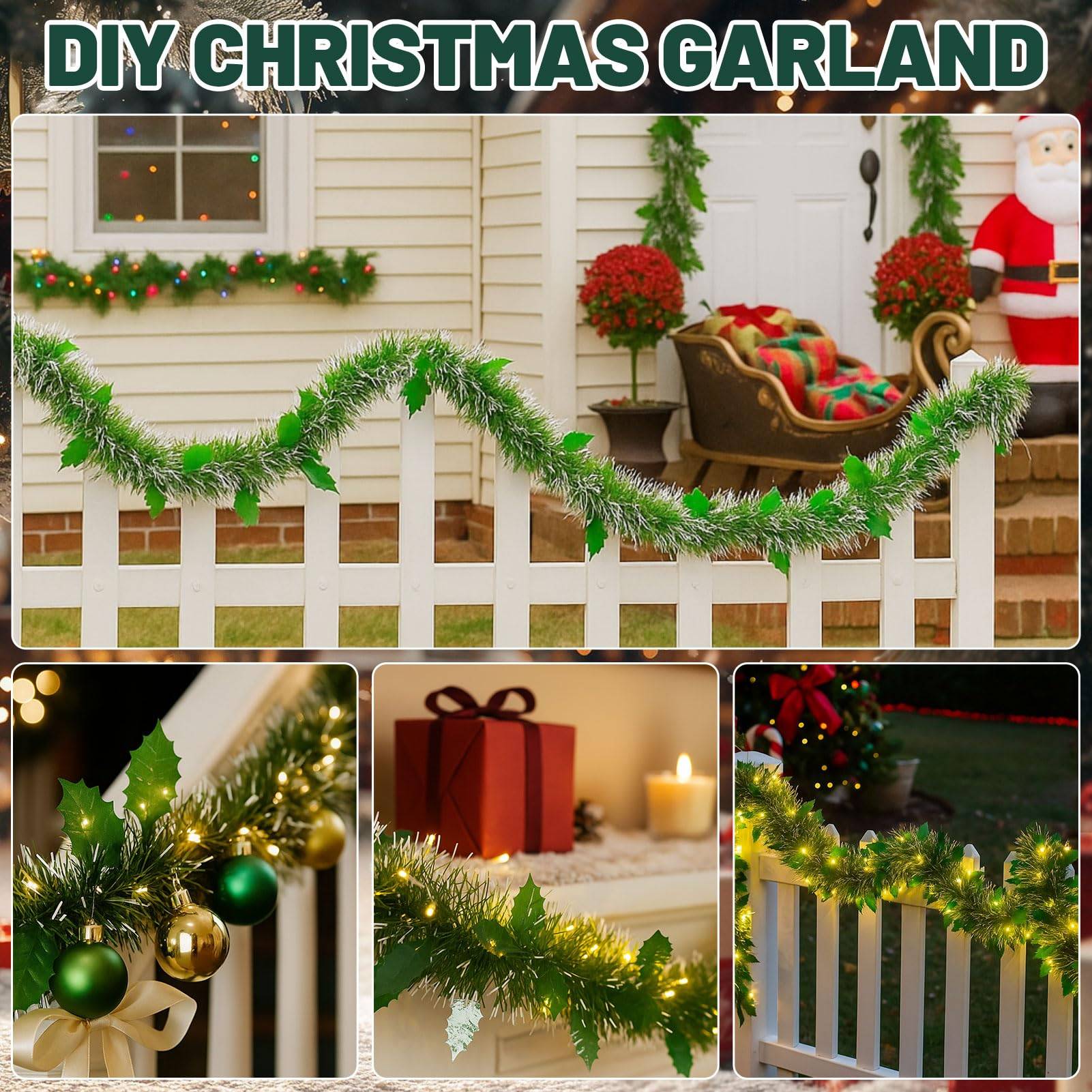 Lot de 2 Couronne de Noël à LED 10 m/32,8 pi avec 100 LED, vignes décoratives de Noël, convient pour portes,fenêtres et escaliers, lumière colorée (A) - Image 7