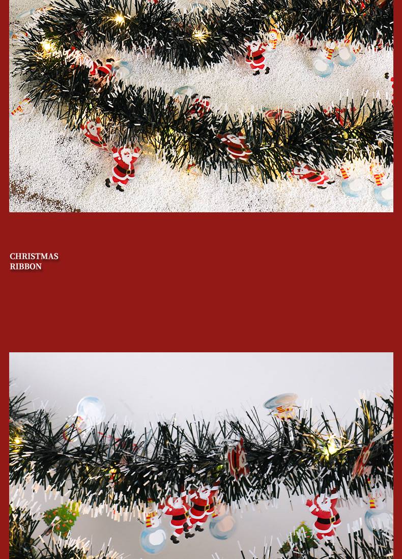 Lot de 2 Couronne de Noël à LED 10 m/32,8 pi avec 100 LED, vignes décoratives de Noël, convient pour portes,fenêtres et escaliers, lumière colorée (A) - Image 2