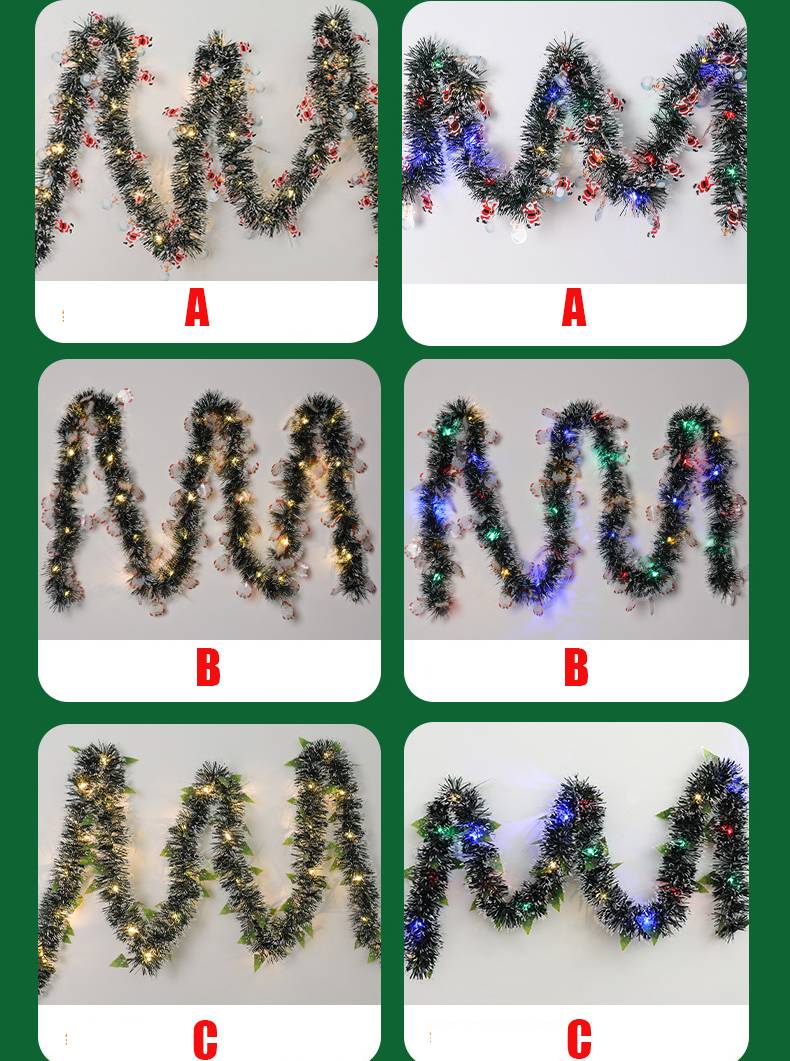 Lot de 2 Couronne de Noël à LED 10 m/32,8 pi avec 100 LED, vignes décoratives de Noël, convient pour portes,fenêtres et escaliers, lumière colorée (A) - Image 3