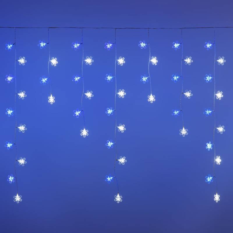 Lotti - Guirlande stalactites flocons de neige H1m 136 LED blanc froid et bleu 8 modes câble blanc Lotti - Imagen 1