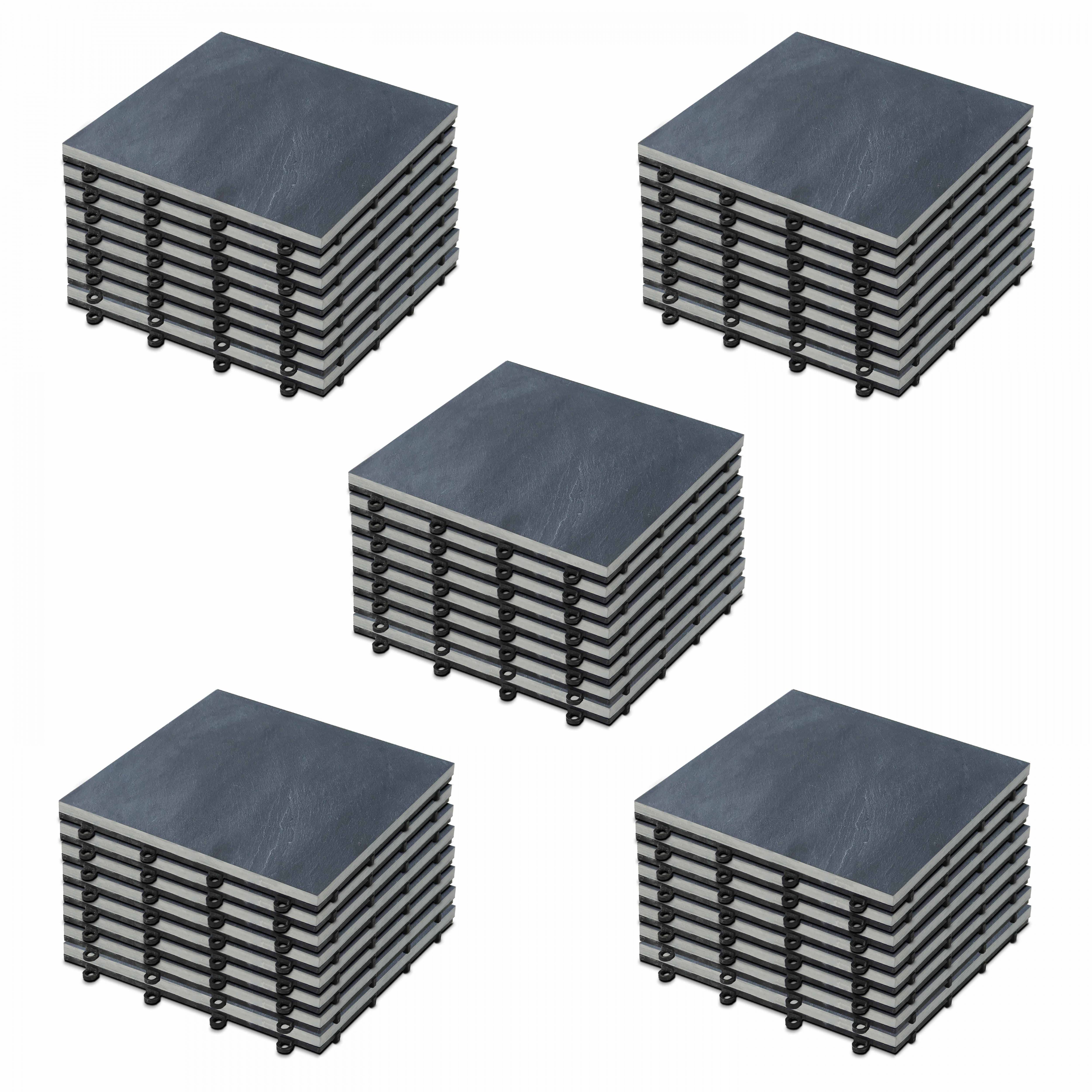 Oviala - Lot de 40 dalles clipsables en pierre naturelle noir - Oviala - Imagen 1