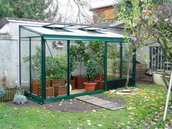5m²  -  Serre en verre 4 mm securit  - Euro Midi serre adossée - Laquée - 5m² - vert mousse - L'atelier Des Serres - Imagen 2