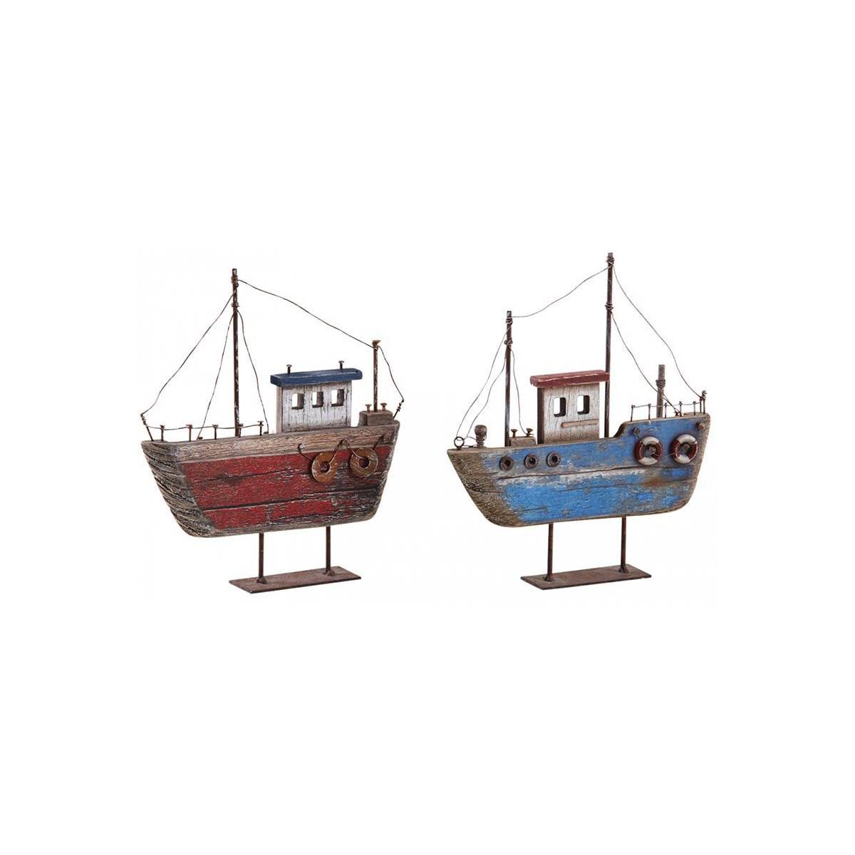 Aubry Gaspard - Bâteaux décoratifs en bois sur pieds (Lot de 2)