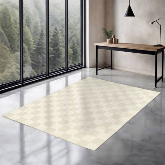 Decoweb - Tapis intérieur et extérieur motif damier - Petit Marius - Crème - 160 x 230 cm - Decoweb - Image 3