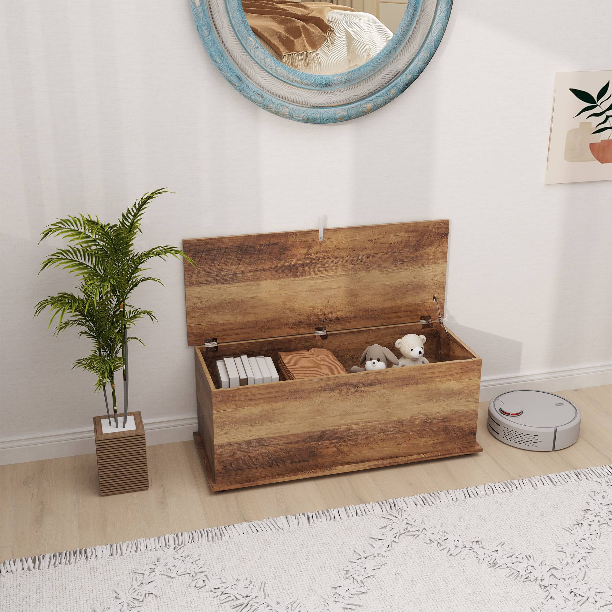 Banc coffre rangement multifonction bois blanc, meuble entrée chambre avec espace stockage 100x40x40 cm moderne - Image 3