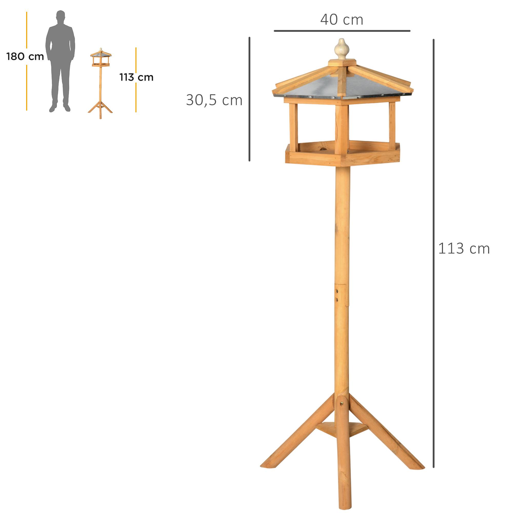 Mangeoire oiseaux sur pied bois massif abri jardin toit étanche 113cm marron - ComfortXL Outdoor Living - Image 5