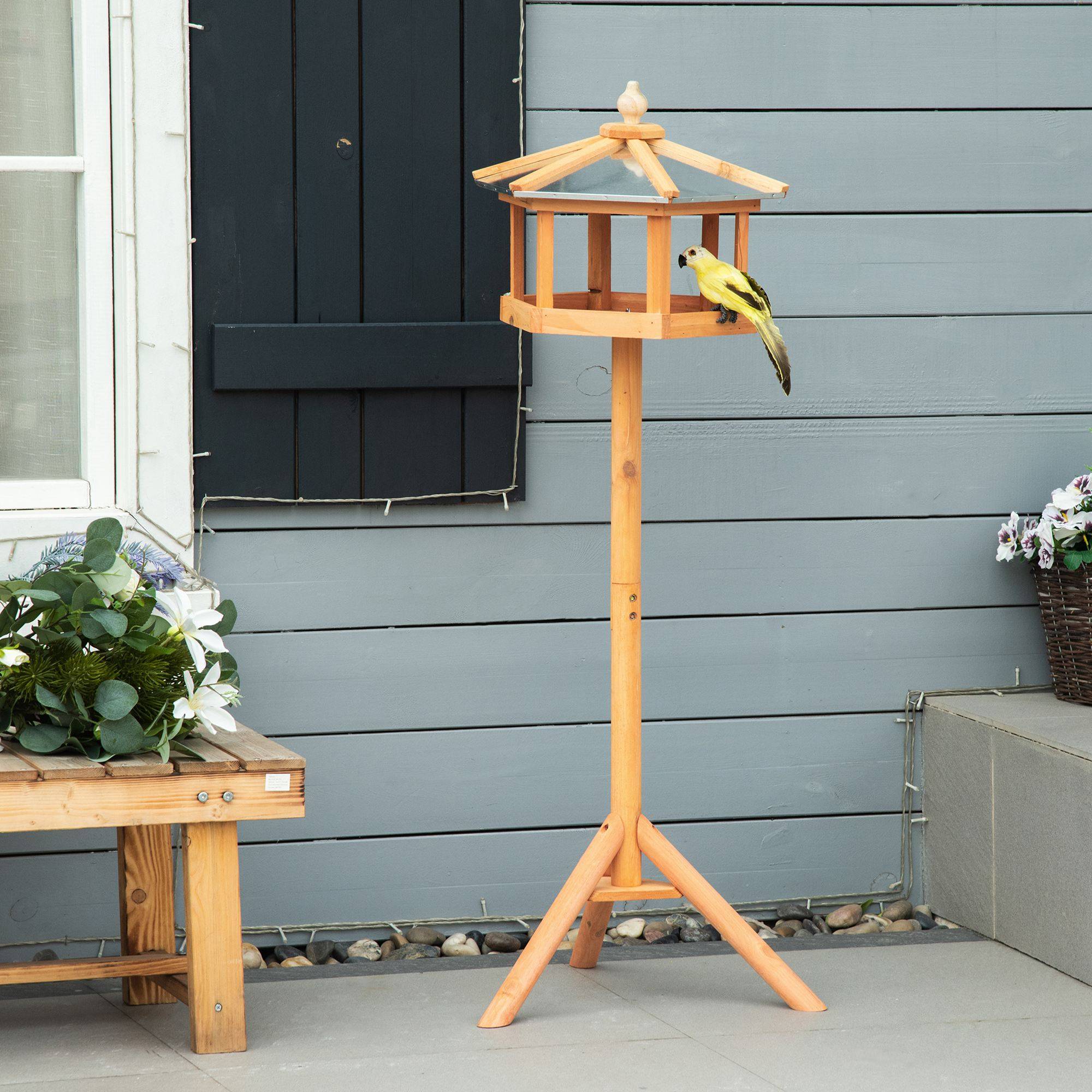 Mangeoire oiseaux sur pied bois massif abri jardin toit étanche 113cm marron - ComfortXL Outdoor Living - Image 4
