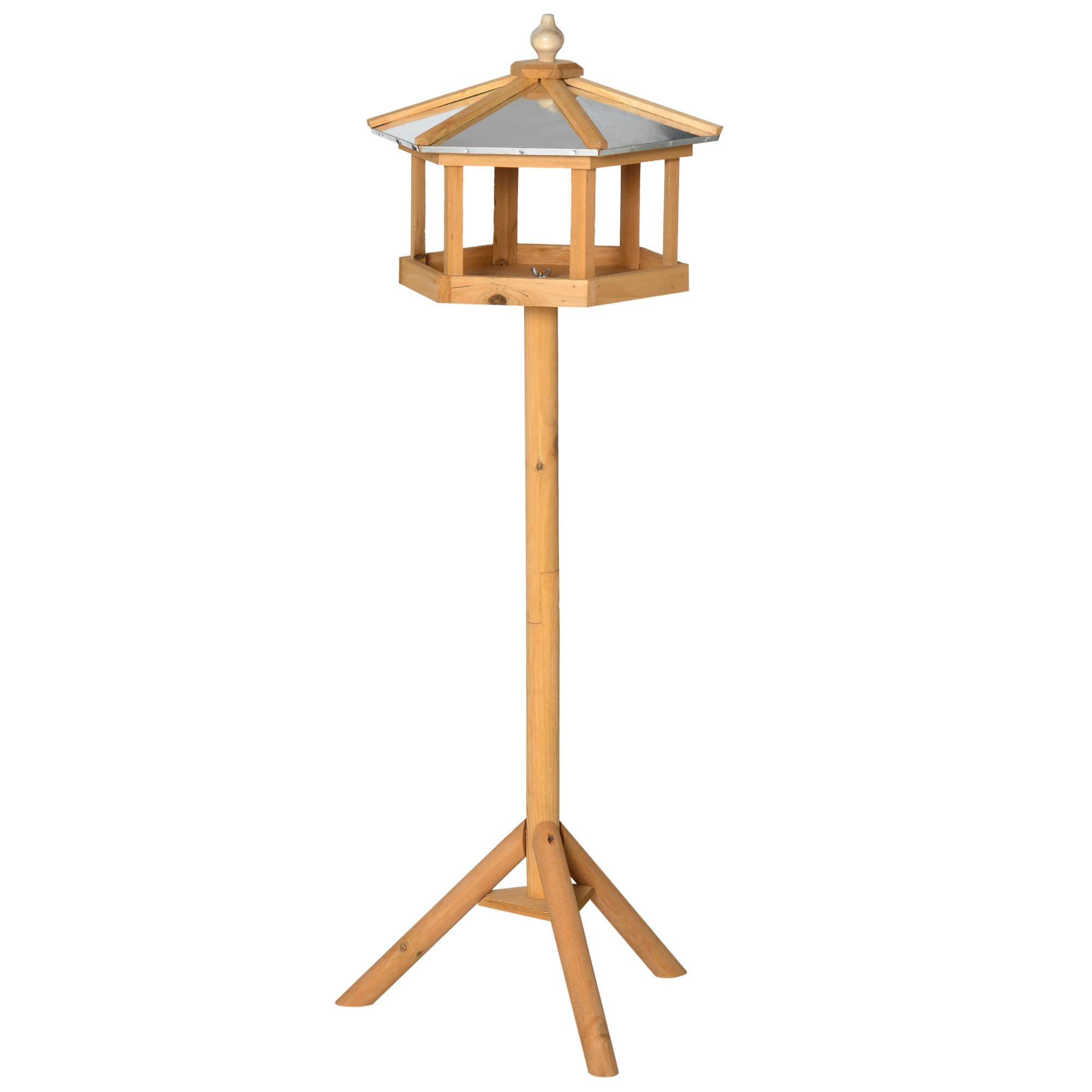 Mangeoire oiseaux sur pied bois massif abri jardin toit étanche 113cm marron - ComfortXL Outdoor Living - Image 2