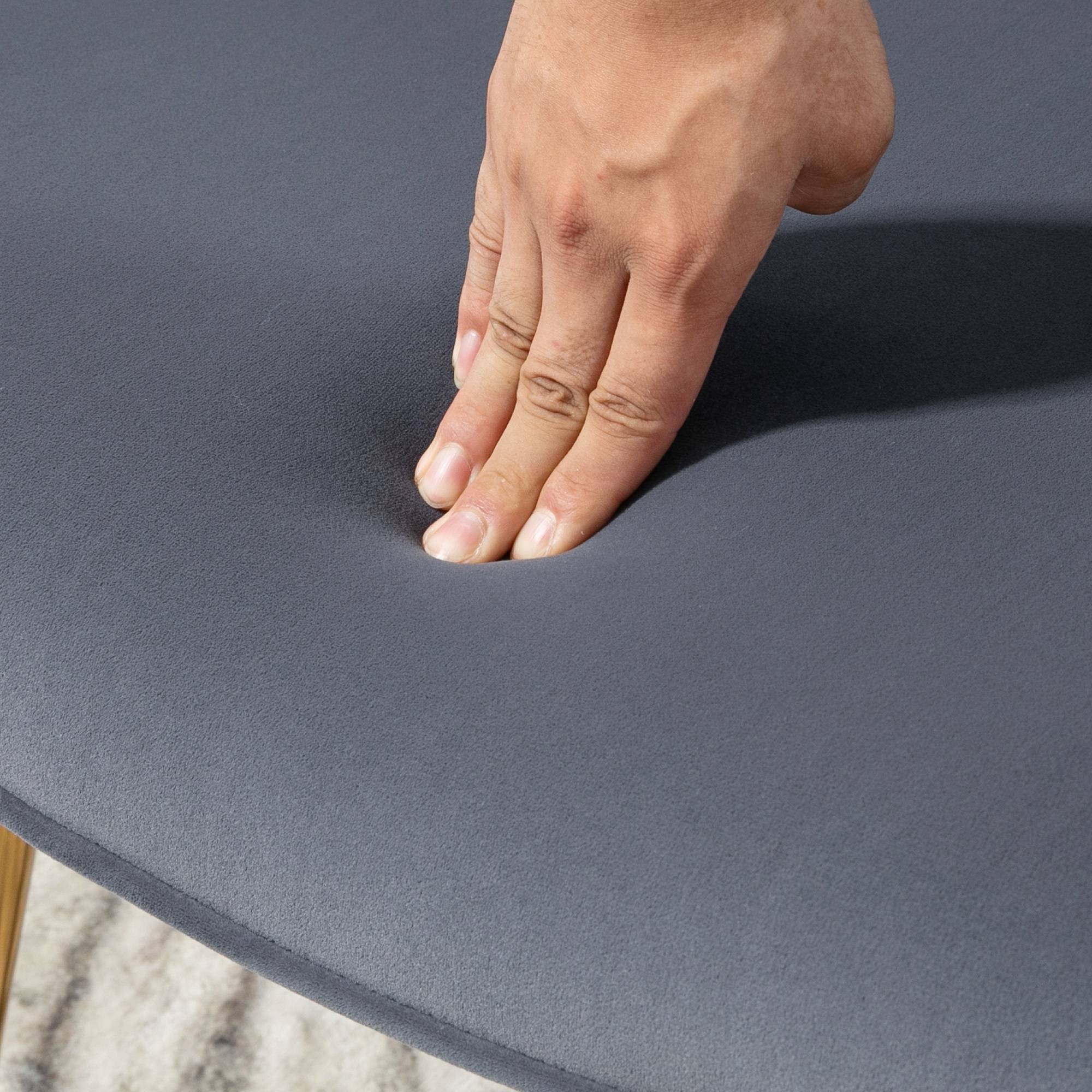 Fauteuil avec repose-pied, fauteuil salon capitonné avec dossier haut, pieds en acier doré et tissu velours, gris foncé - Image 9