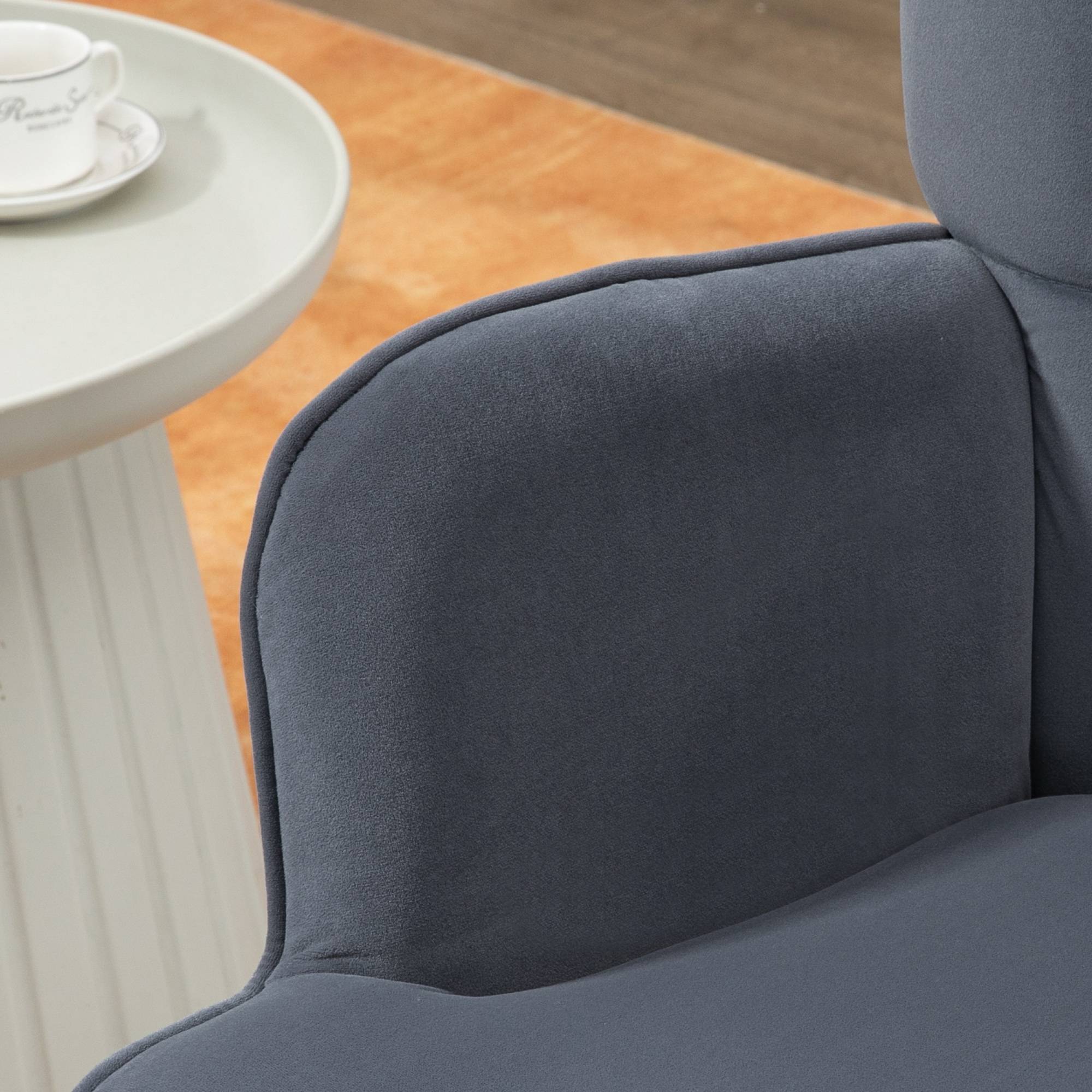 Fauteuil avec repose-pied, fauteuil salon capitonné avec dossier haut, pieds en acier doré et tissu velours, gris foncé - Image 8