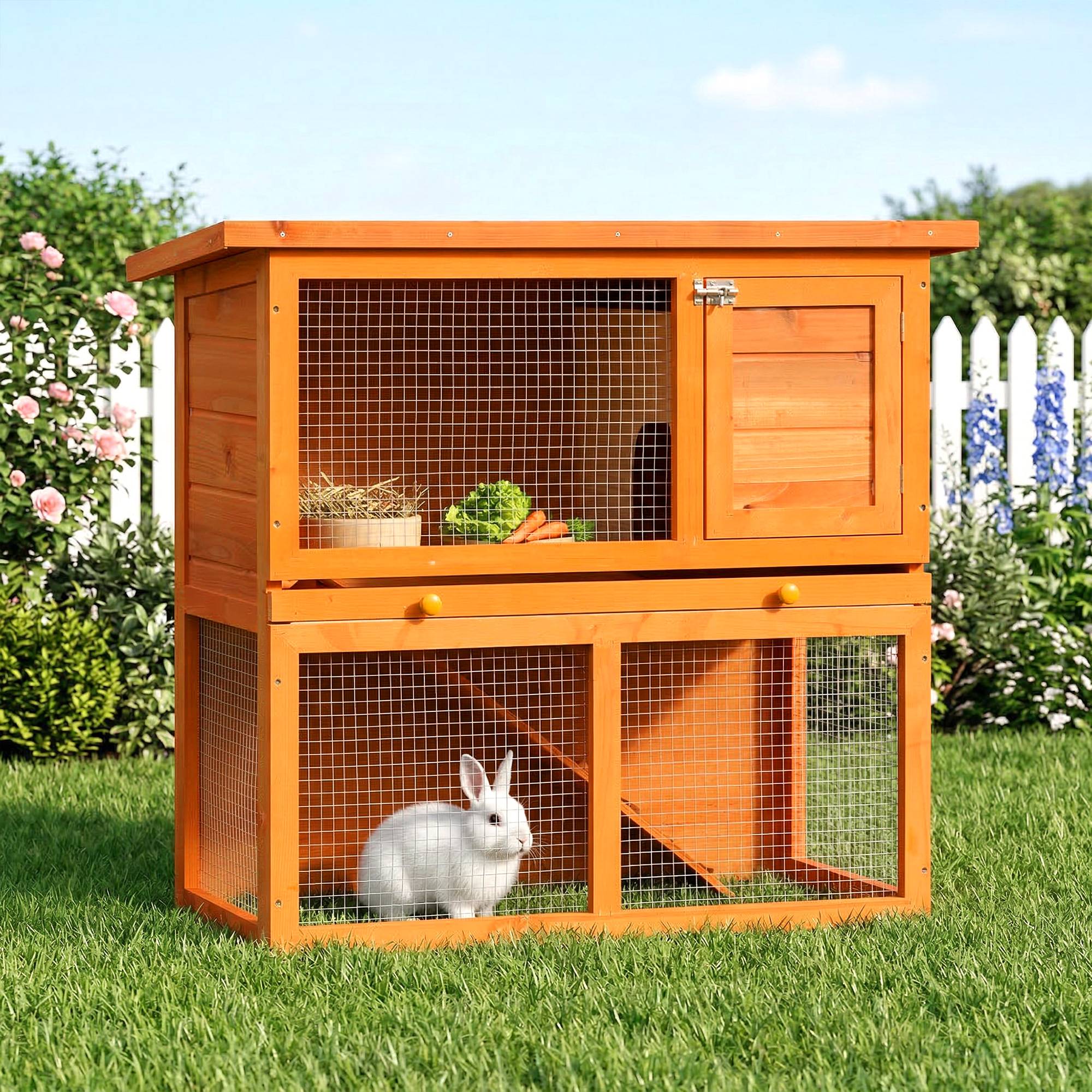 Cage petits animaux 2 niveaux résistante intempéries, sapin, naturel + vert - Image 3