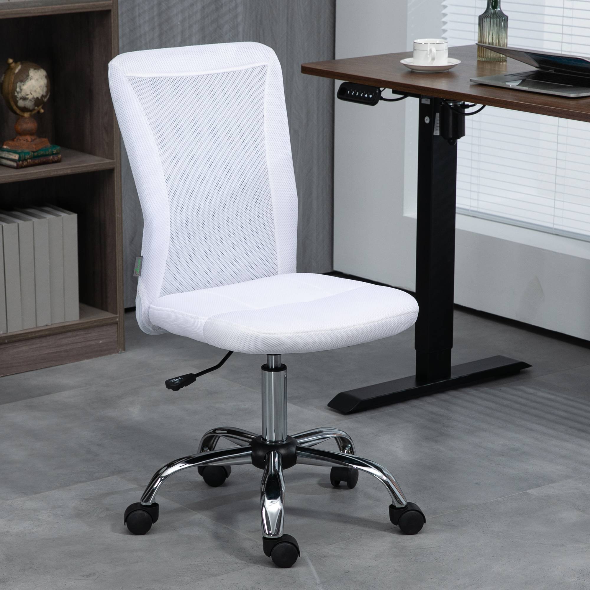 Sans Marque - Chaise de bureau ergonomique hauteur réglable piètement chromé pivotant 360° revêtement maille blanc - Image 3