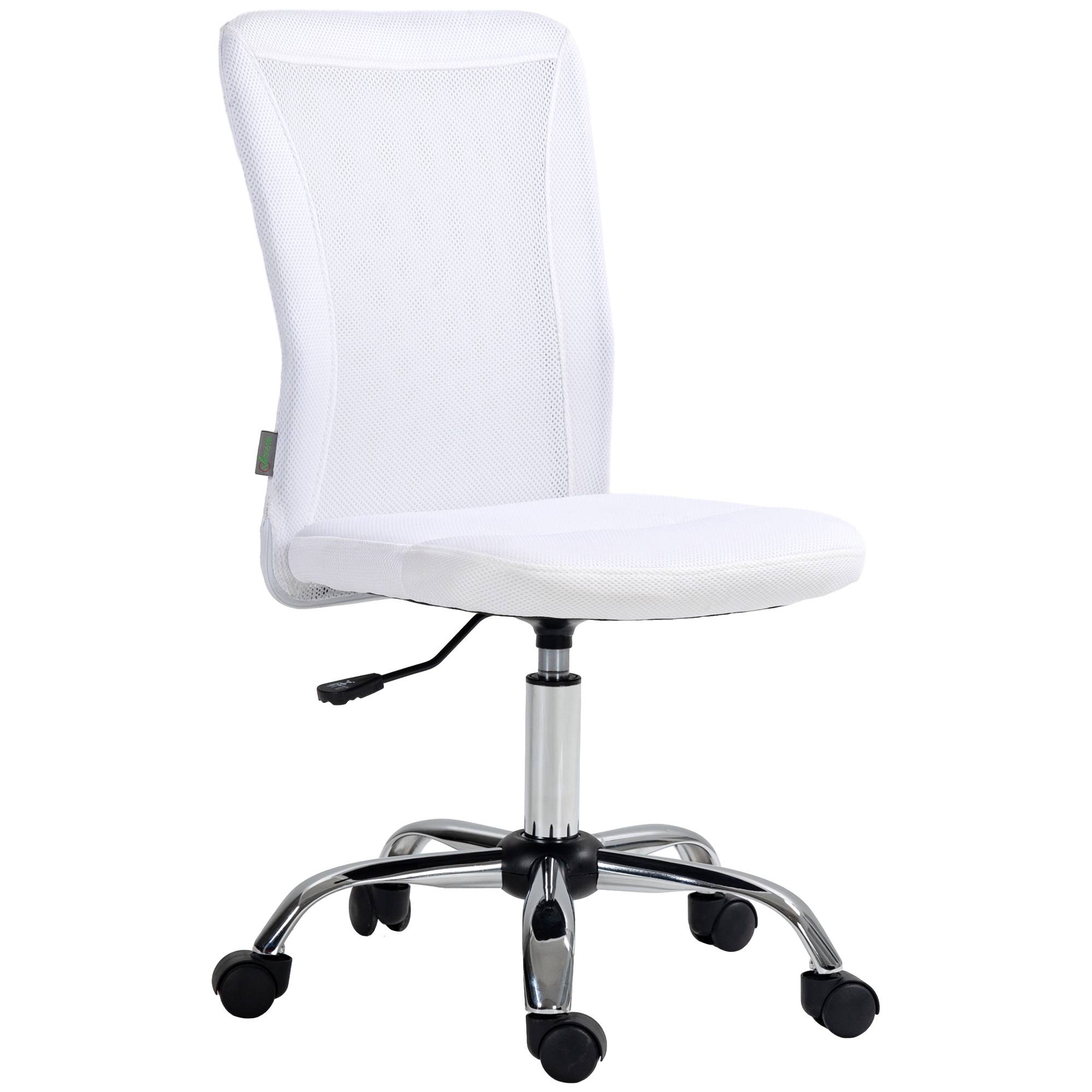 Sans Marque - Chaise de bureau ergonomique hauteur réglable piètement chromé pivotant 360° revêtement maille blanc - Image 1