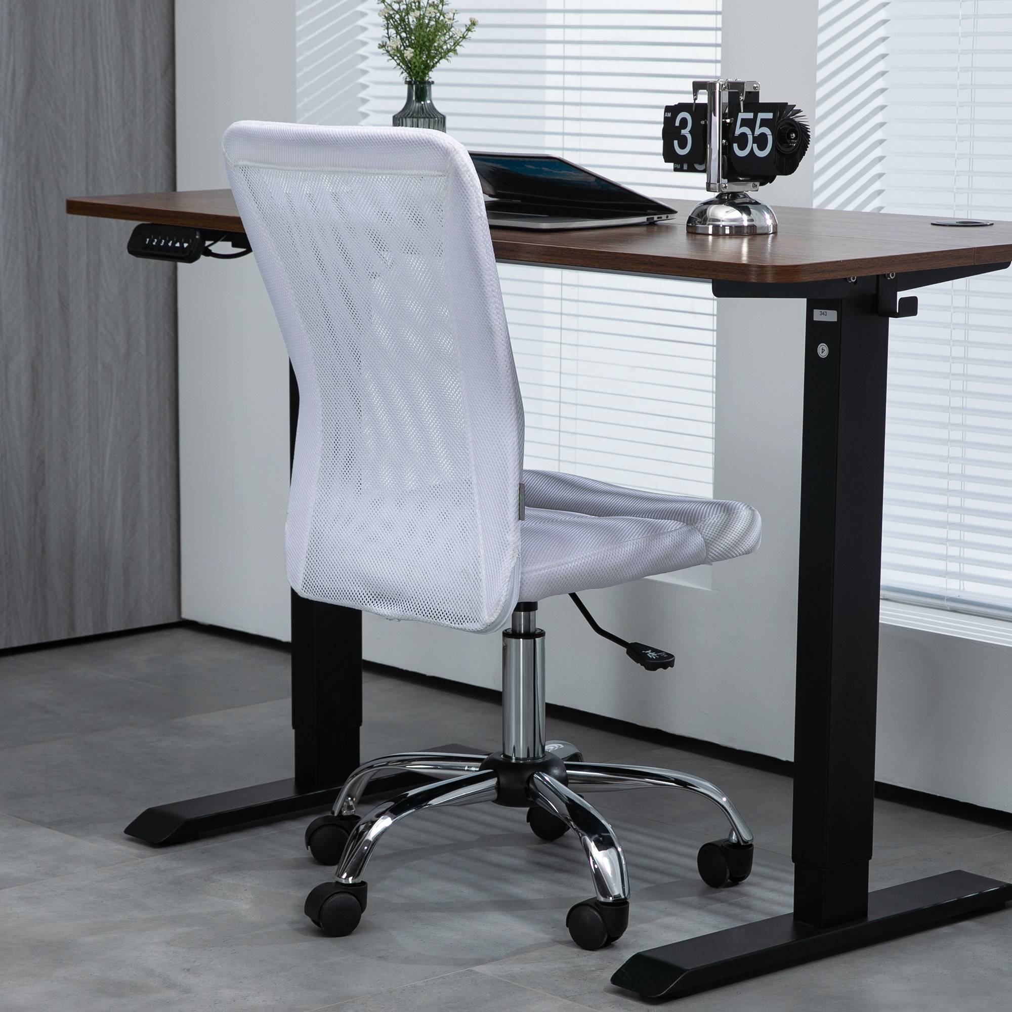 Sans Marque - Chaise de bureau ergonomique hauteur réglable piètement chromé pivotant 360° revêtement maille blanc - Image 8