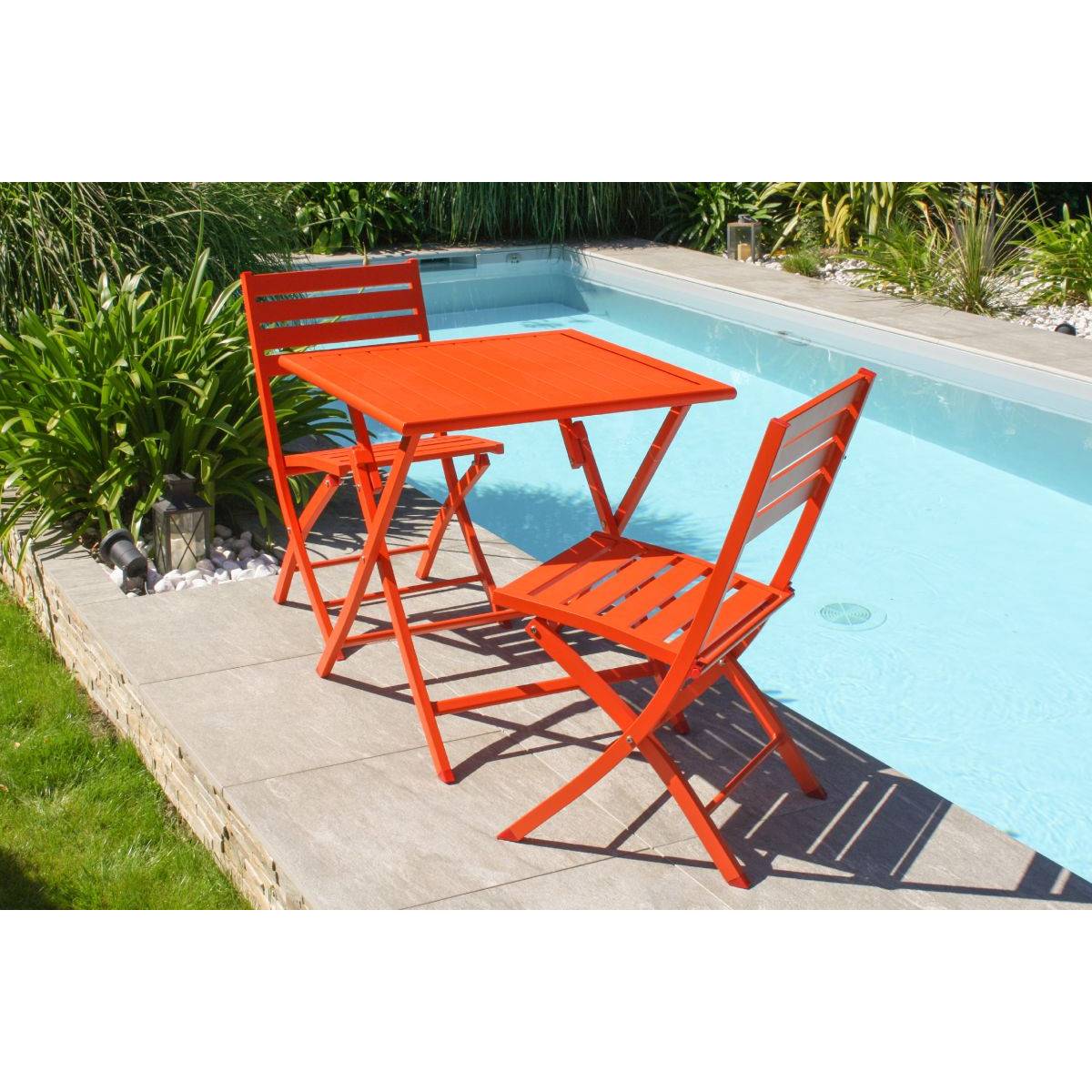 Lot de 2 chaises de jardin en aluminium - Orange - MARIUS - Image 7