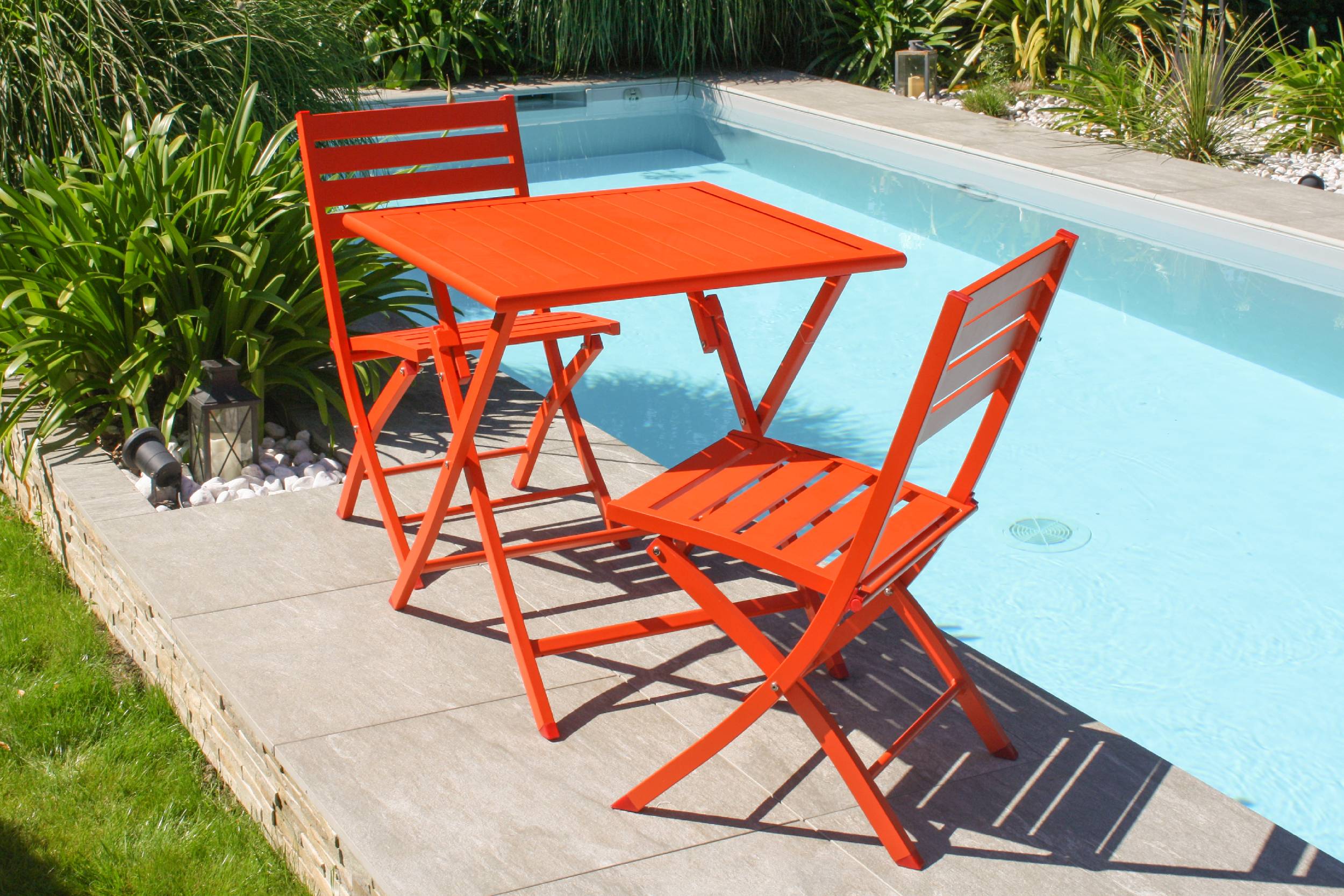 Lot de 2 chaises de jardin en aluminium - Orange - MARIUS - Image 6