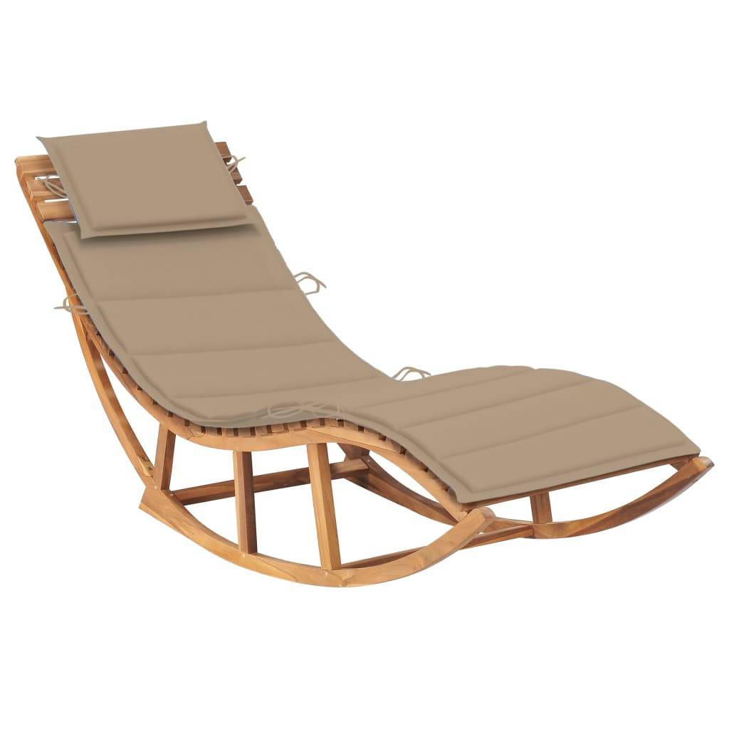 Helloshop26 - Transat chaise longue bain de soleil lit de jardin terrasse meuble d'extérieur 180 cm à bascule avec coussin bois de teck solide - Imagen 1