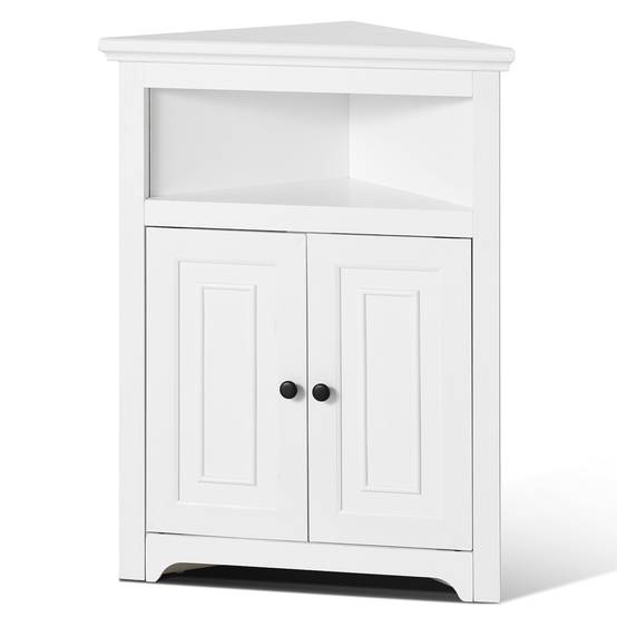 VEVOR Armoire rangement angle 845 mm, 3 niveaux, 2 portes, étagères réglables. Blanc. - Image 1