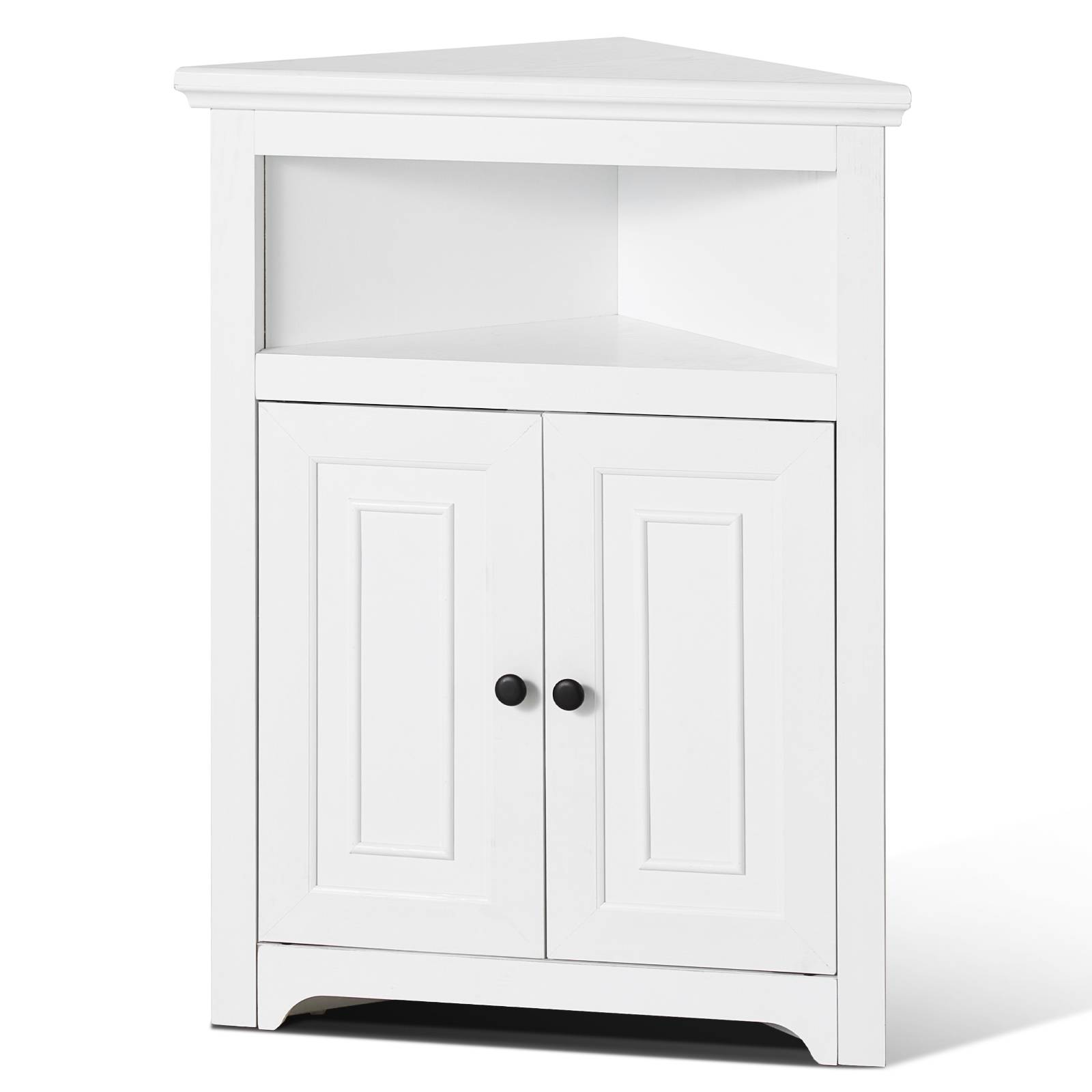 VEVOR Armoire rangement angle 845 mm, 3 niveaux, 2 portes, étagères réglables. Blanc. - Image 1