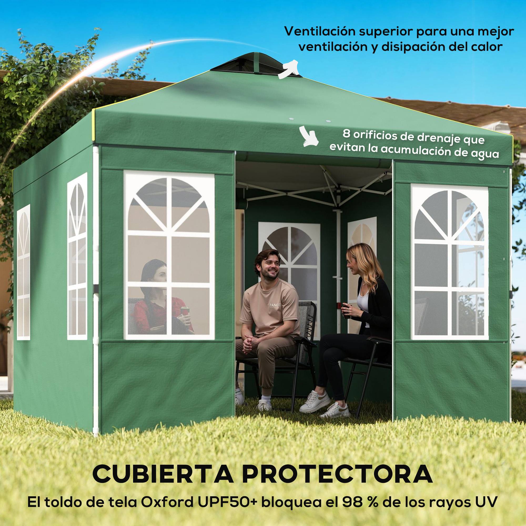 ComfortXL - Tonnelle pliante Oxford jardin réception 4 parois amovibles protection UPF 50+ 3 x 3 m verte - ComfortXL Outdoor Living - Image 6