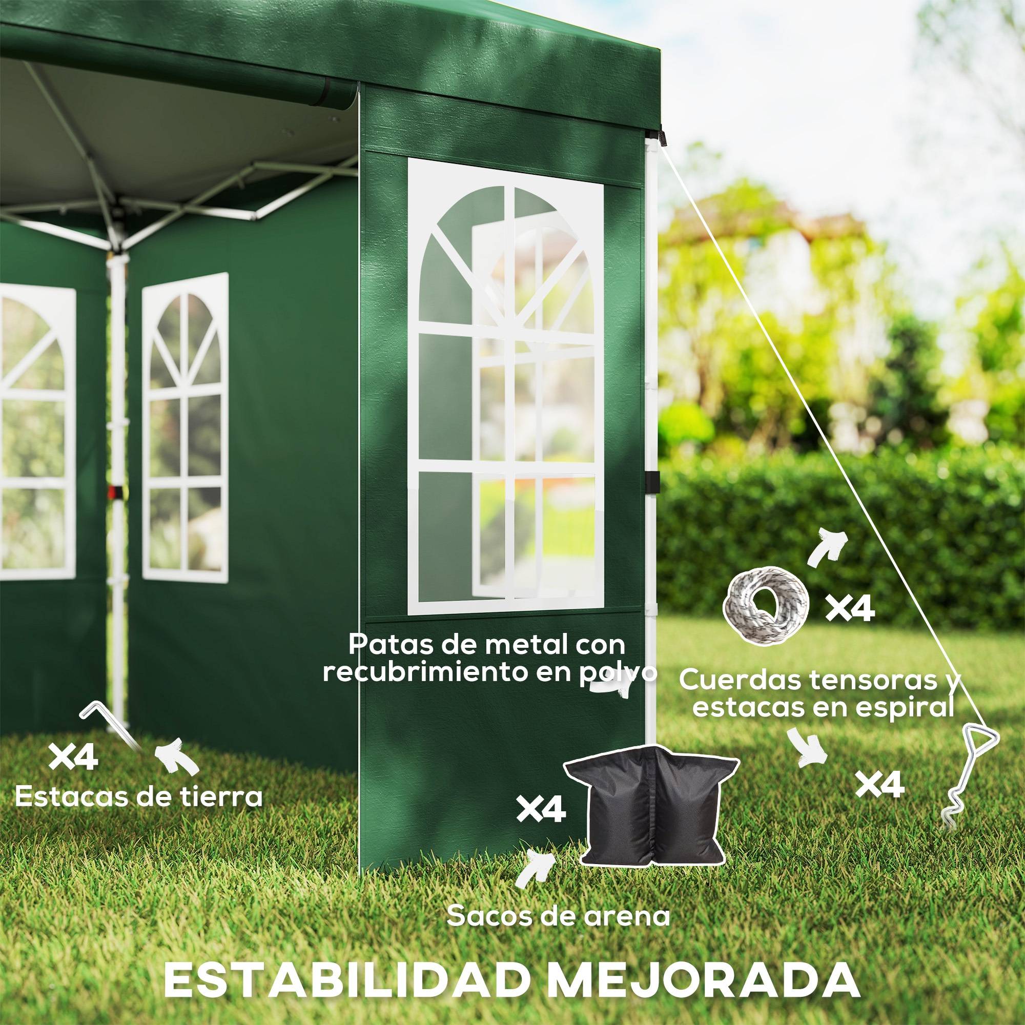 ComfortXL - Tonnelle pliante Oxford jardin réception 4 parois amovibles protection UPF 50+ 3 x 3 m verte - ComfortXL Outdoor Living - Image 8