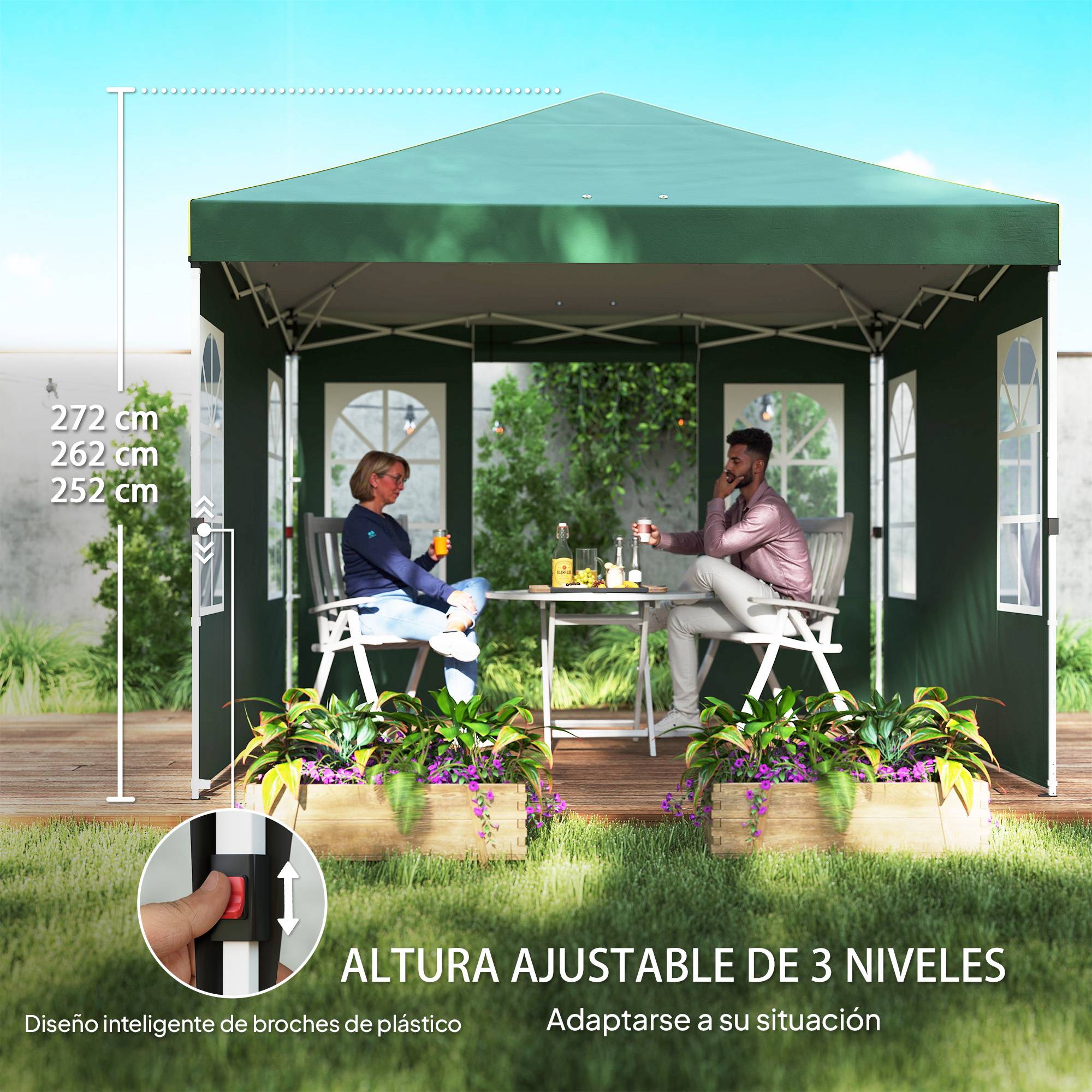 ComfortXL - Tonnelle pliante Oxford jardin réception 4 parois amovibles protection UPF 50+ 3 x 3 m verte - ComfortXL Outdoor Living - Image 9