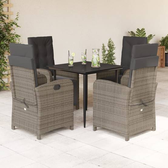 Salon de Jardin 4 Personnes Résine Tressée Grise, 2 Chaises Inclinables et 2 avec Repose-Pieds – ComfortXL Outdoor Living - Image 1