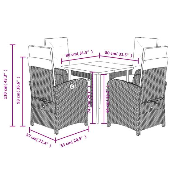 Salon de Jardin 4 Personnes Résine Tressée Grise, 2 Chaises Inclinables et 2 avec Repose-Pieds – ComfortXL Outdoor Living - Image 4