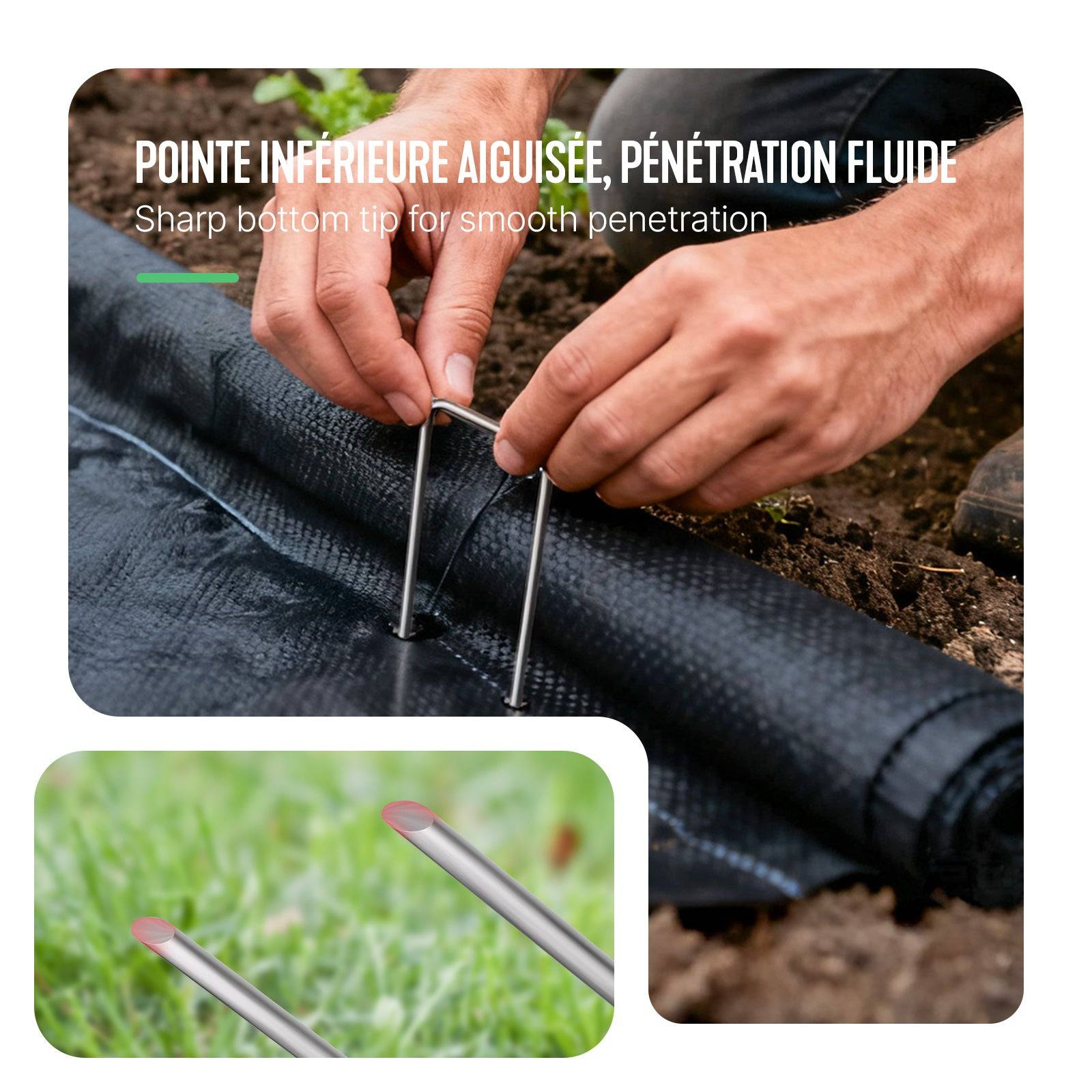 Vounot - Lot de 150 piquets de fixation en métal galvanisé - Agrafes de jardin en forme de U - 150x30mm Ø3mm - VOUNOT® - Image 4