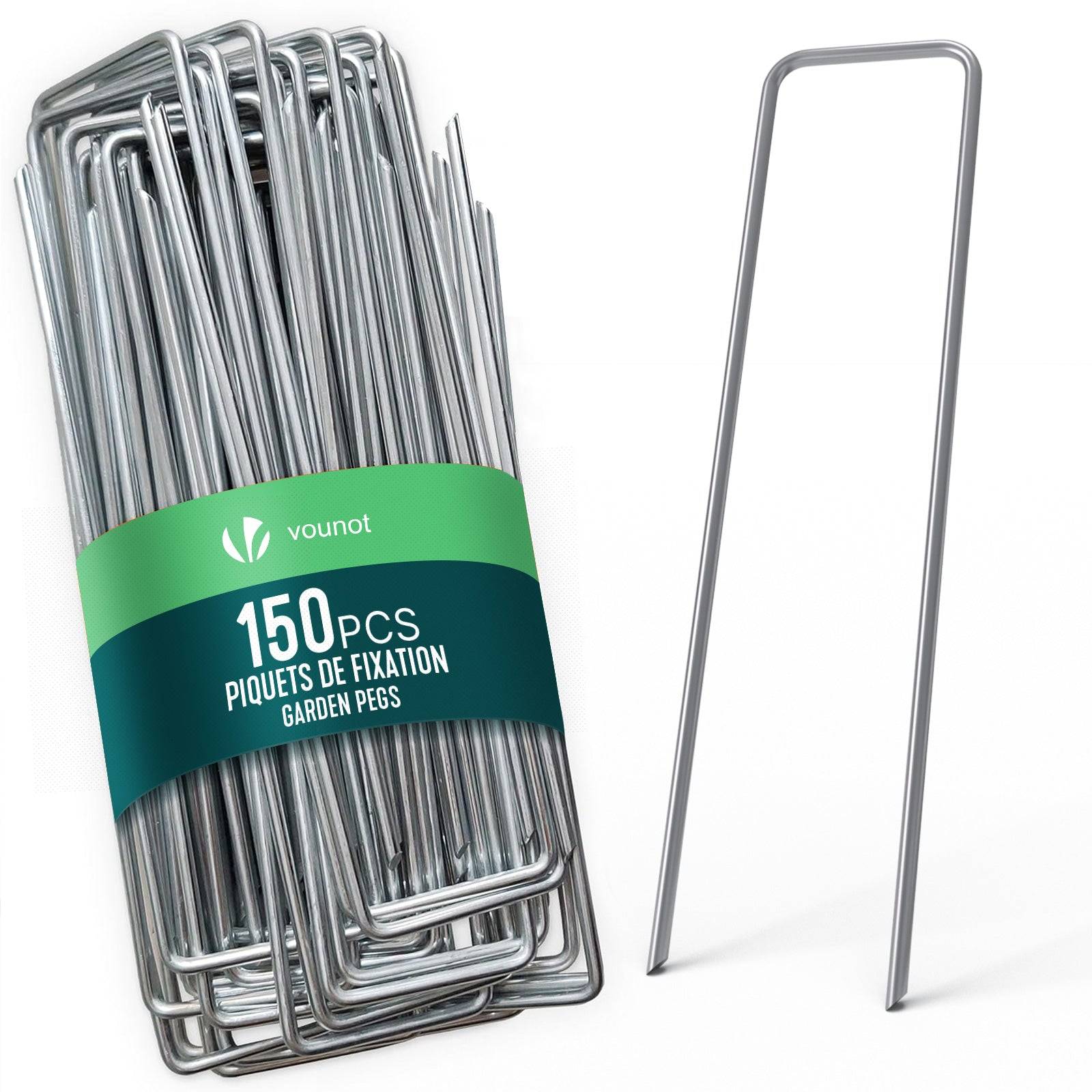 Vounot - Lot de 150 piquets de fixation en métal galvanisé - Agrafes de jardin en forme de U - 150x30mm Ø3mm - VOUNOT®