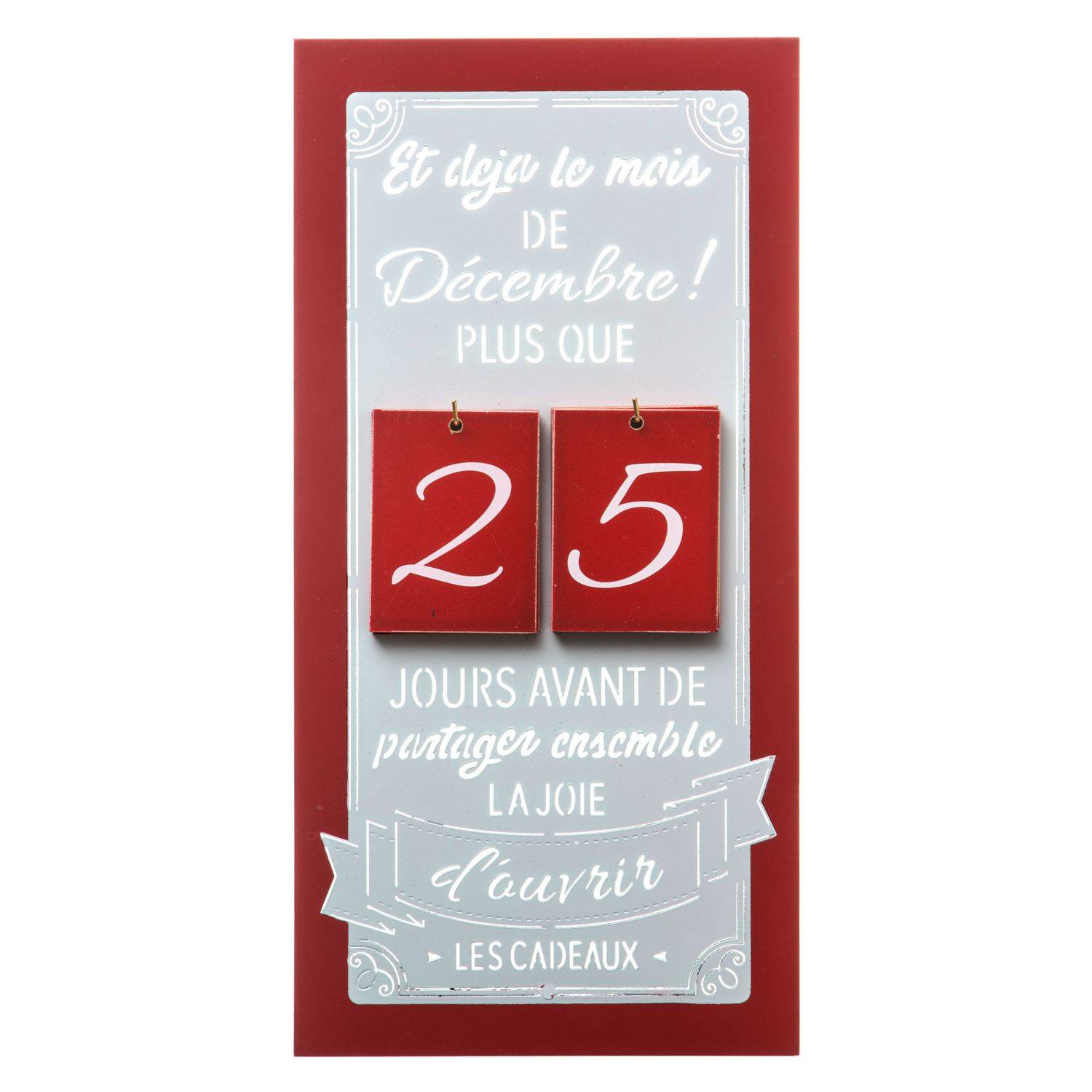 Sans Marque - Calendrier de l'Avent en bois à suspendre Jeanne - Rouge - Féérie Lights & Christmas