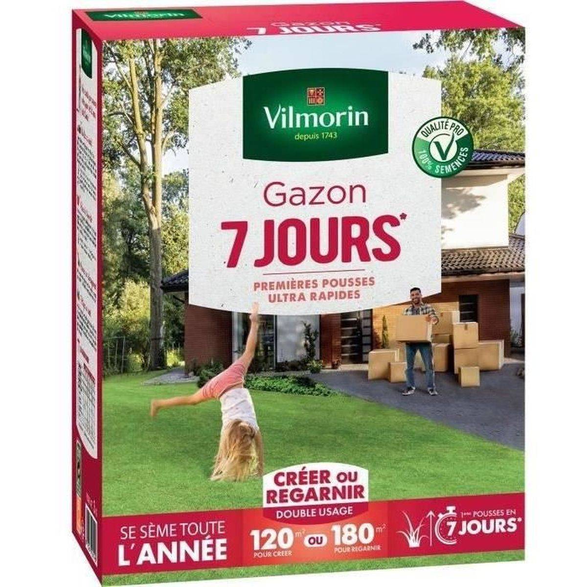 Vilmorin - Semences de gazon 7 jours 3 kg ultra-rapide, jusqu’à 180 m² - Vilmorin - Image 1