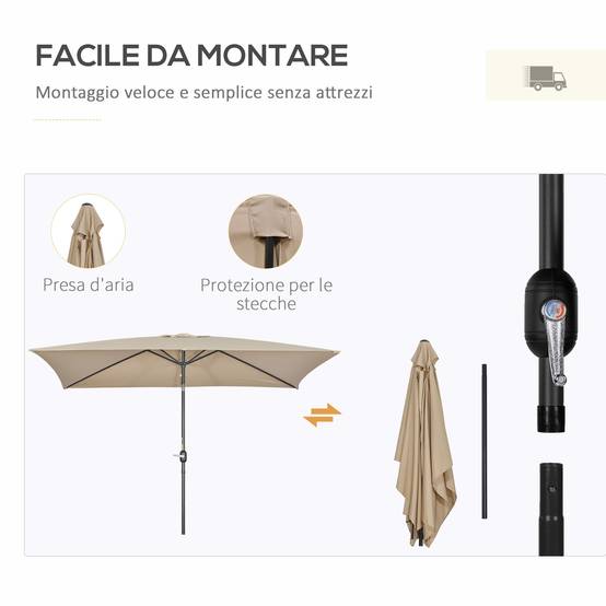 ComfortXL - Parasol rectangulaire aluminium pour terrasse inclinable avec manivelle 295x195cm kaki - ComfortXL Outdoor Living - Image 9