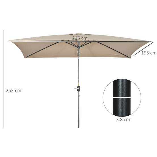 ComfortXL - Parasol rectangulaire aluminium pour terrasse inclinable avec manivelle 295x195cm kaki - ComfortXL Outdoor Living - Image 5
