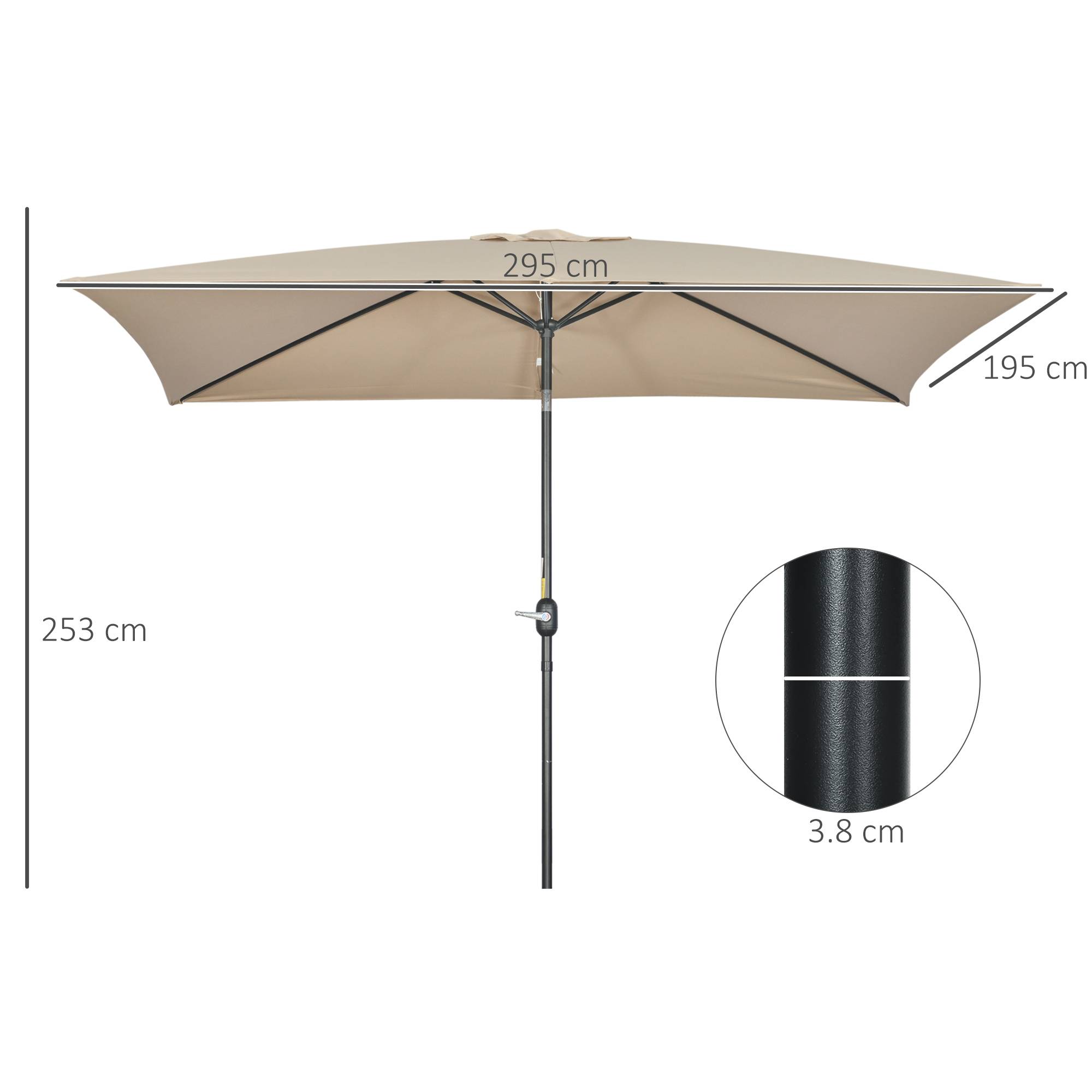 ComfortXL - Parasol rectangulaire aluminium pour terrasse inclinable avec manivelle 295x195cm kaki - ComfortXL Outdoor Living - Image 5