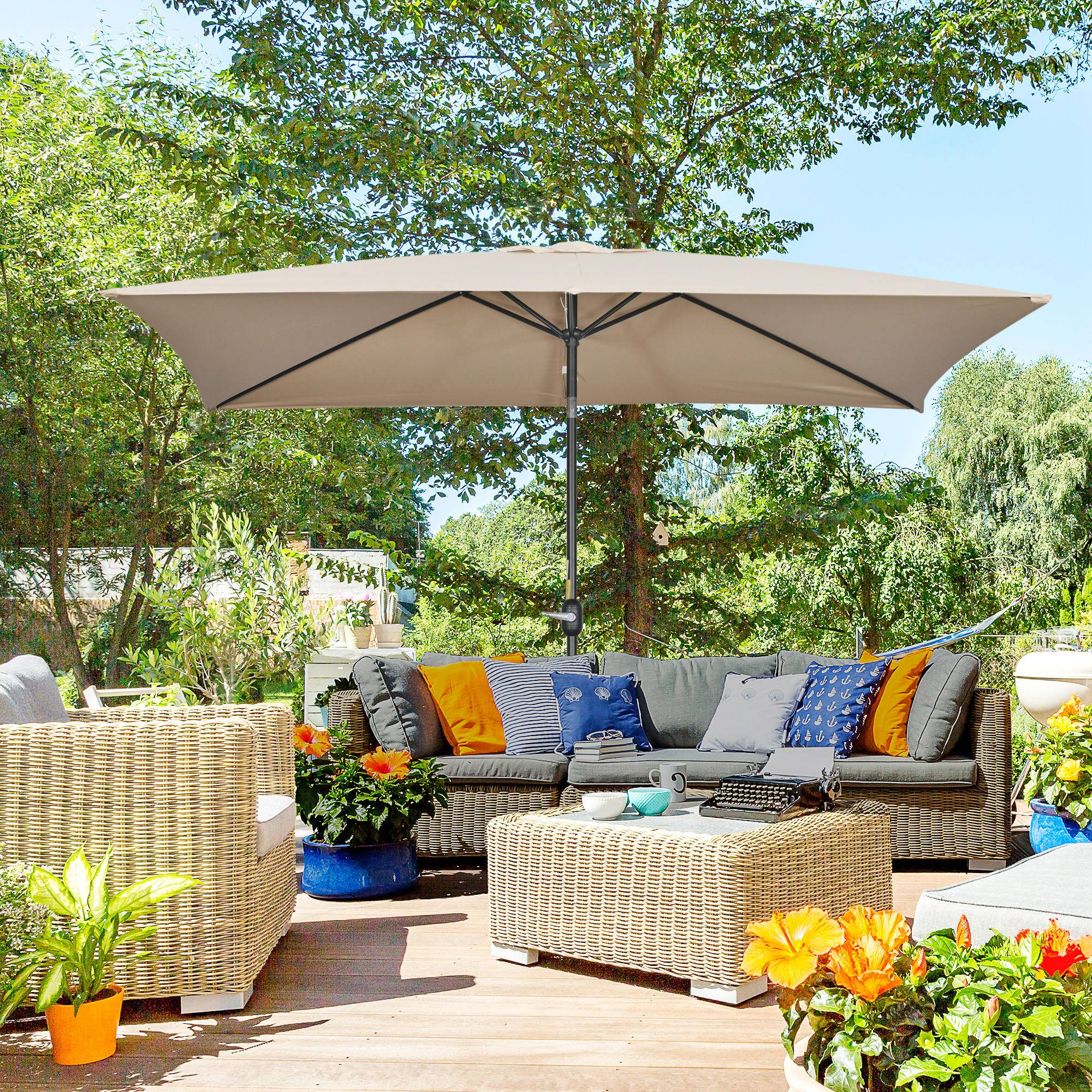 ComfortXL - Parasol rectangulaire aluminium pour terrasse inclinable avec manivelle 295x195cm kaki - ComfortXL Outdoor Living - Image 3