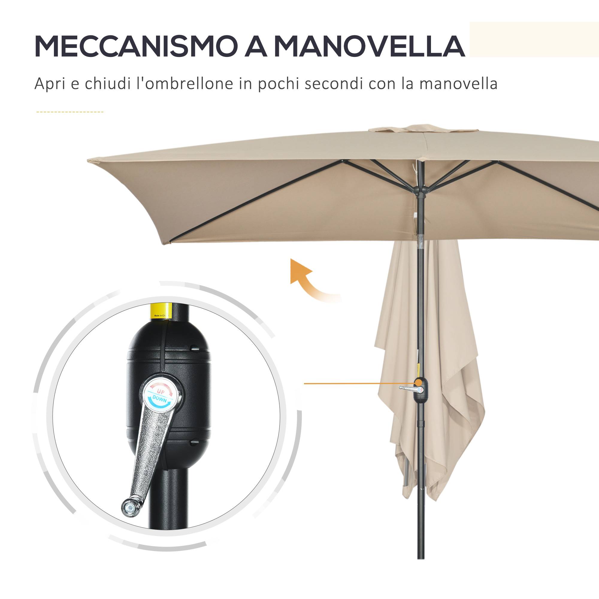 ComfortXL - Parasol rectangulaire aluminium pour terrasse inclinable avec manivelle 295x195cm kaki - ComfortXL Outdoor Living - Image 7