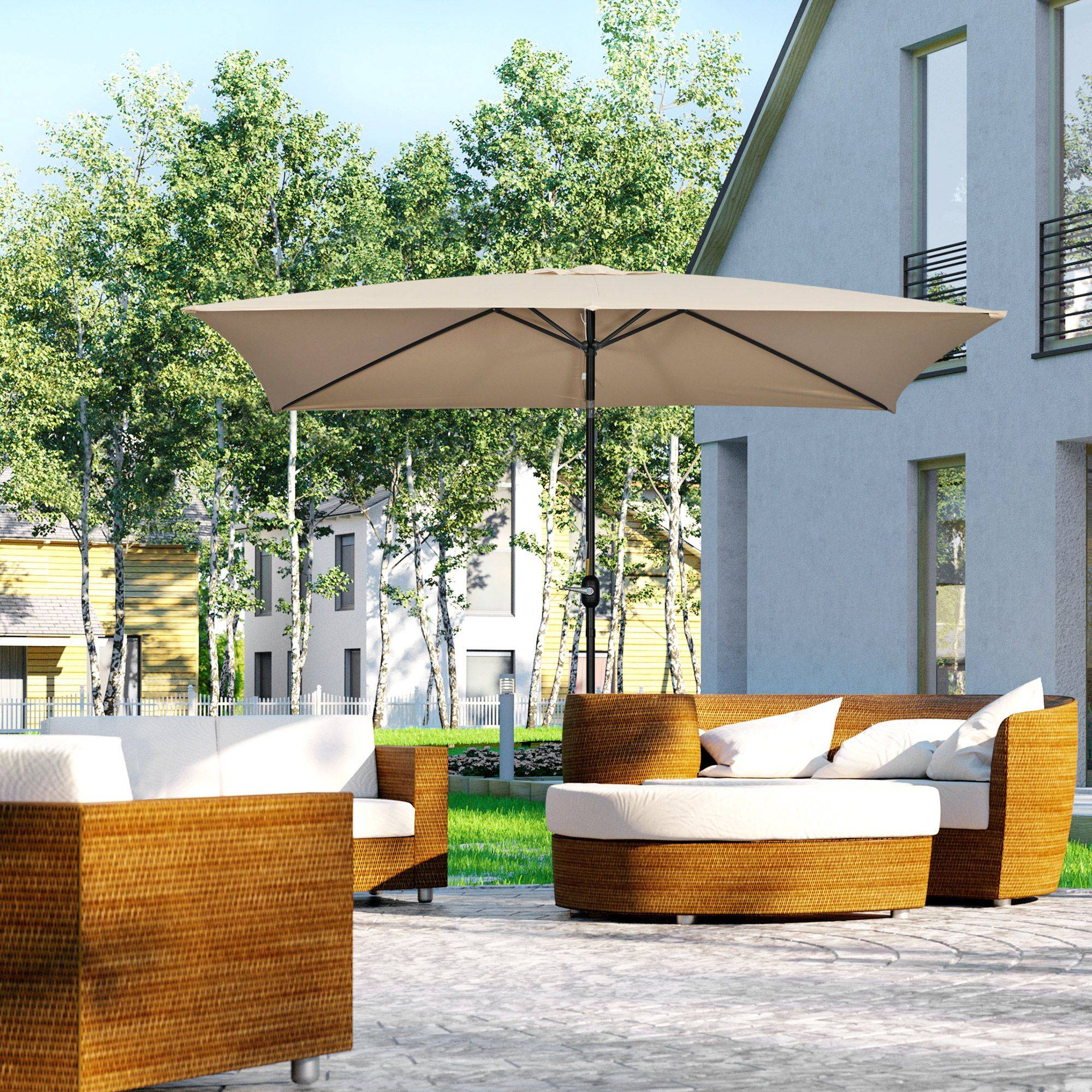 ComfortXL - Parasol rectangulaire aluminium pour terrasse inclinable avec manivelle 295x195cm kaki - ComfortXL Outdoor Living - Image 4