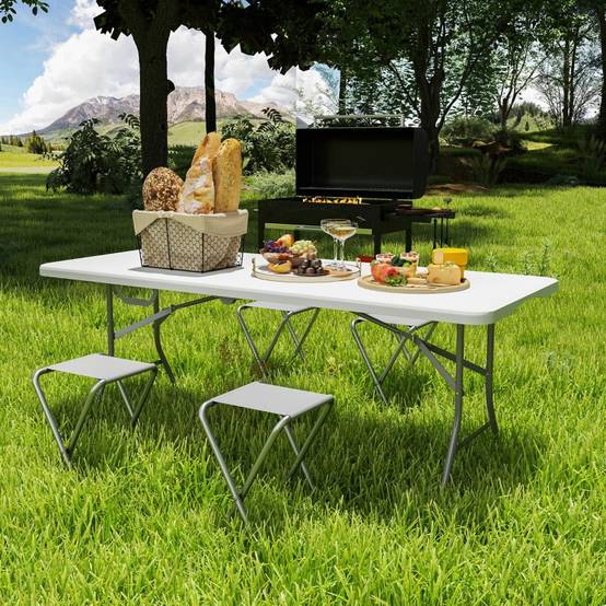 Table Pliante Extérieur Acier Polyéthylène Jardin Camping Valise Portable 180cm Blanc - ComfortXL Outdoor Living - Image 5