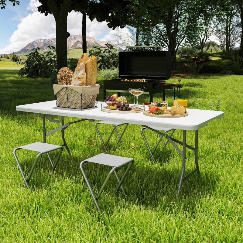 Table Pliante Extérieur Acier Polyéthylène Jardin Camping Valise Portable 180cm Blanc - ComfortXL Outdoor Living - Image 5