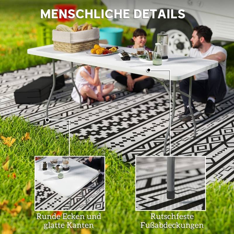 Table Pliante Extérieur Acier Polyéthylène Jardin Camping Valise Portable 180cm Blanc - ComfortXL Outdoor Living - Image 4