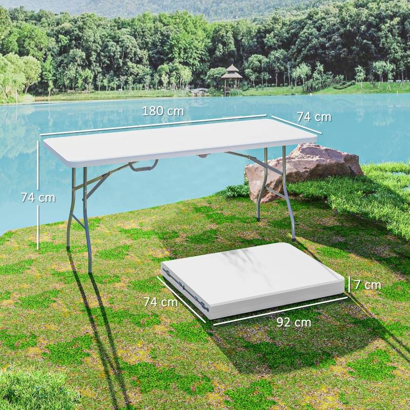 Table Pliante Extérieur Acier Polyéthylène Jardin Camping Valise Portable 180cm Blanc - ComfortXL Outdoor Living - Image 2