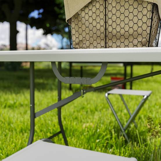 Table Pliante Extérieur Acier Polyéthylène Jardin Camping Valise Portable 180cm Blanc - ComfortXL Outdoor Living - Image 7