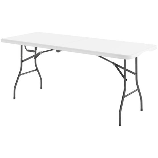 Table Pliante Extérieur Acier Polyéthylène Jardin Camping Valise Portable 180cm Blanc - ComfortXL Outdoor Living - Image 1